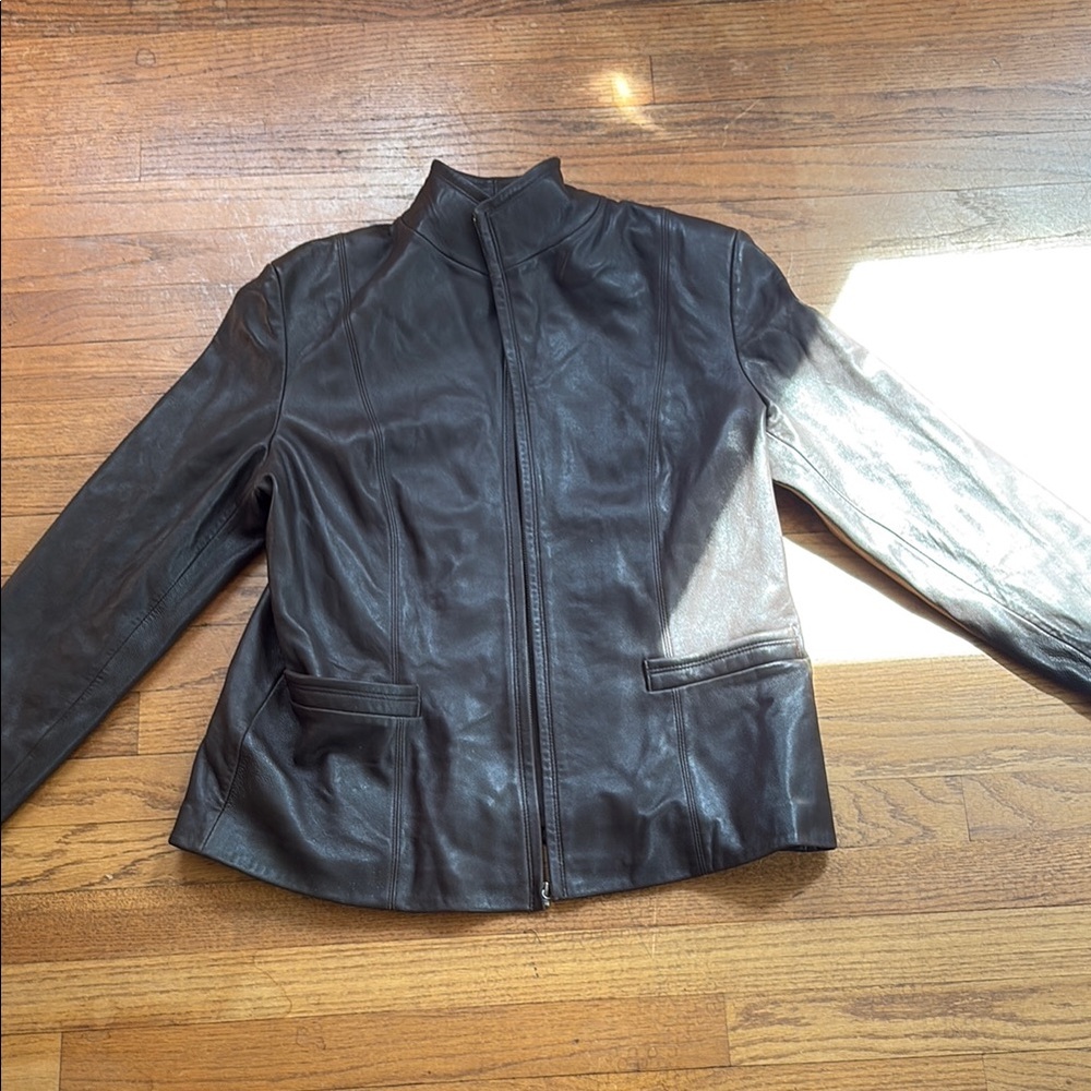 Cole Haan Dark Brown Leather Motorcycle Jacket
